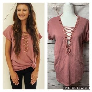 Active USA Oversized Terry Knit Lace-Up T-Shirt